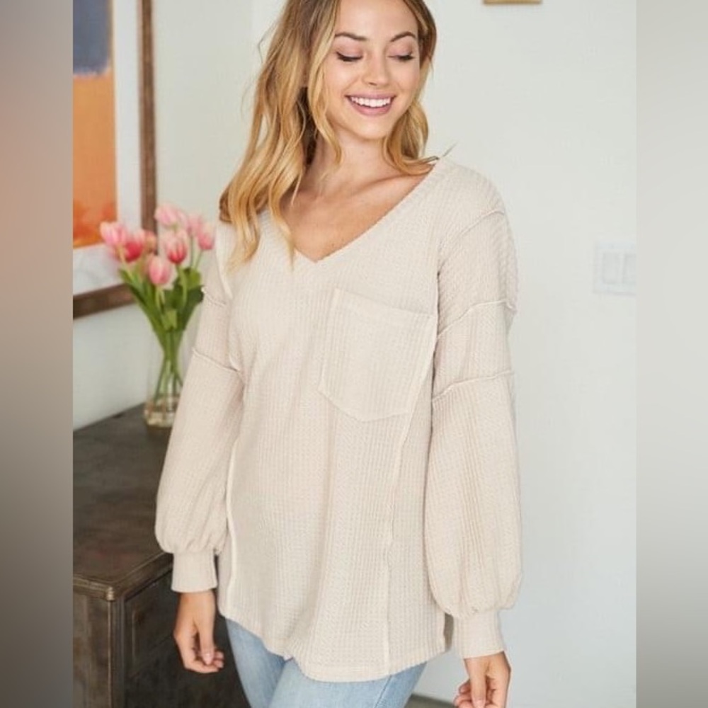 Cream Waffle Knit Top by White Birch